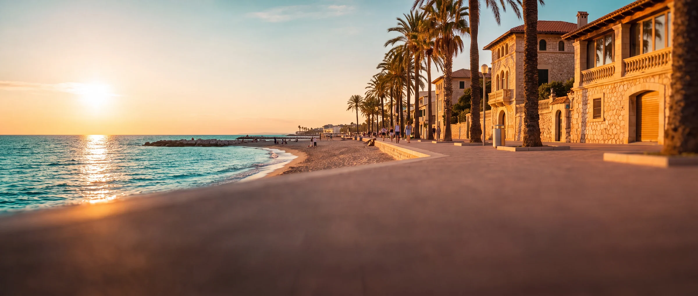 Mediterrane Promenade im warmen Abendlicht